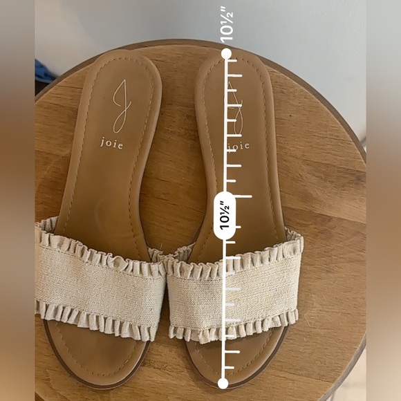 Joie Eidel Ruffle Sandal Womens Size 9.5 Beige Tan Canvas Material Slide Slip On - Picture 15 of 16